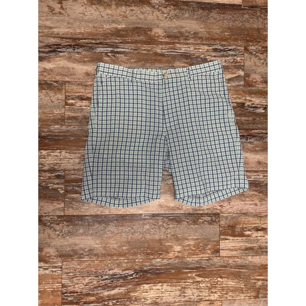 Mens Peter Millar Featherweight Golf Shorts Size 36 Green Purple Checker
